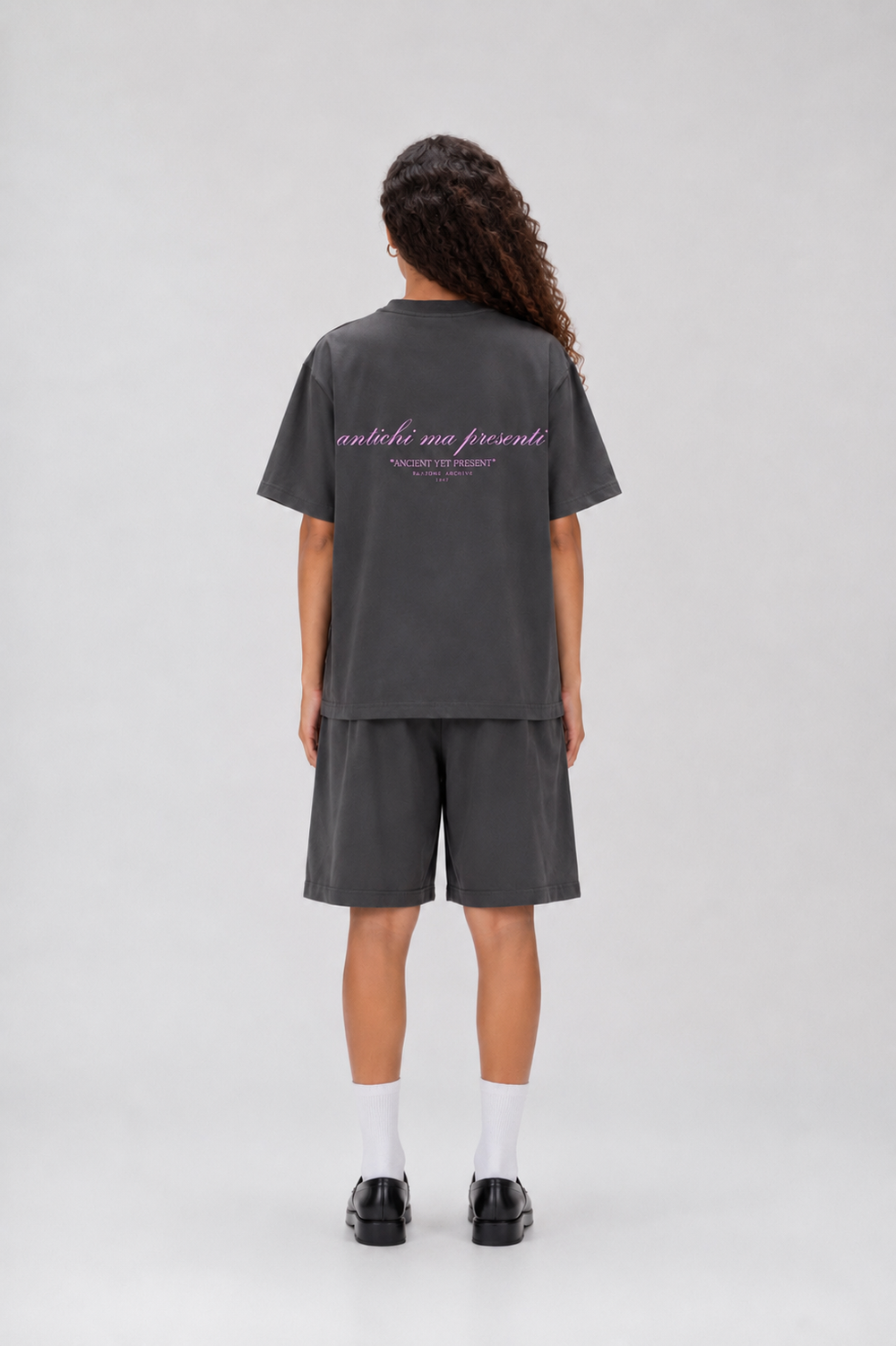 ANCIENT YET PRESENT BAGGY DARK GREY SHORTS