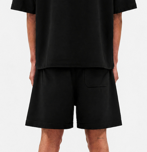 ANCIENT YET PRESENT BAGGY BLACK SHORTS
